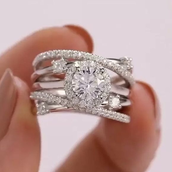 Jewelry - New 925 Silver Multi Lines Promise Diamond Ring